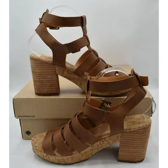 Kork Ease Womens Size 9 Camille Brown Full Grain Leather Platform Sandals Shoes