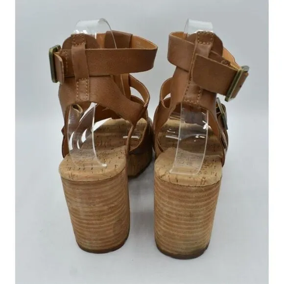Kork Ease Womens Size 9 Camille Brown Full Grain Leather Platform Sandals Shoes