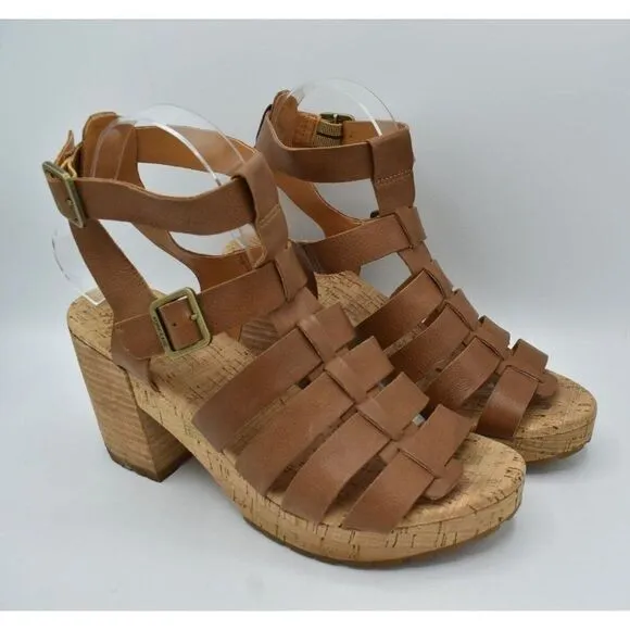 Kork Ease Womens Size 9 Camille Brown Full Grain Leather Platform Sandals Shoes