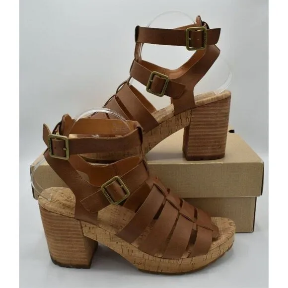 Kork Ease Womens Size 9 Camille Brown Full Grain Leather Platform Sandals Shoes