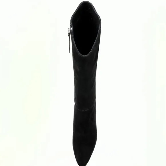 L’AGENCE Eugenia Sz 6 Black Suede 2.36” Block Heel Boot Almond Toe 15.55” Shaft