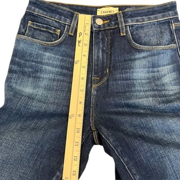 L'Agence Oriana Straight Leg High Rise Jeans in Knox Blue Finish Stretch Size 25