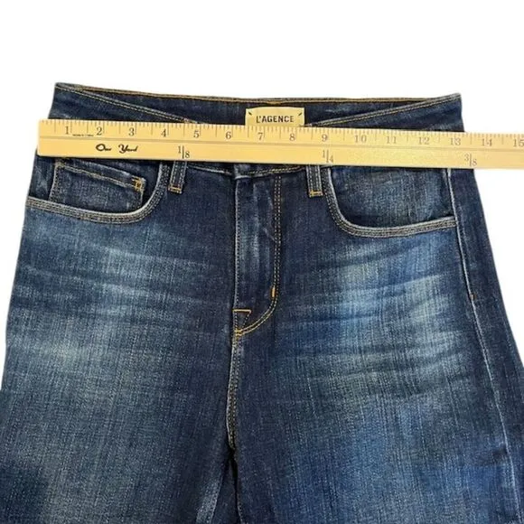 L'Agence Oriana Straight Leg High Rise Jeans in Knox Blue Finish Stretch Size 25