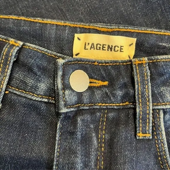L'Agence Oriana Straight Leg High Rise Jeans in Knox Blue Finish Stretch Size 25
