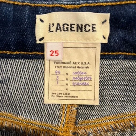 L'Agence Oriana Straight Leg High Rise Jeans in Knox Blue Finish Stretch Size 25