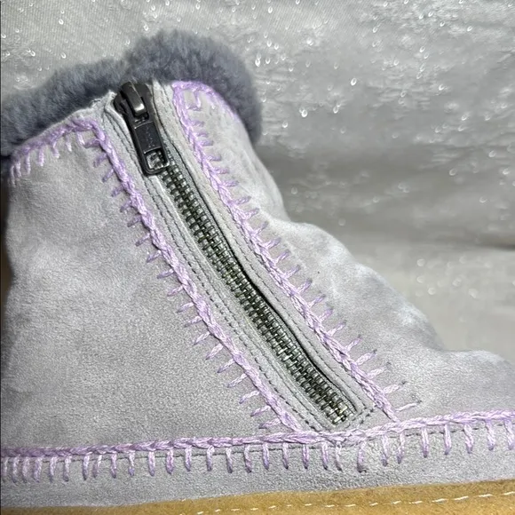 LaidbackLondon/anthropology Gray Suede Ankle Boots with Faux Fur Lining