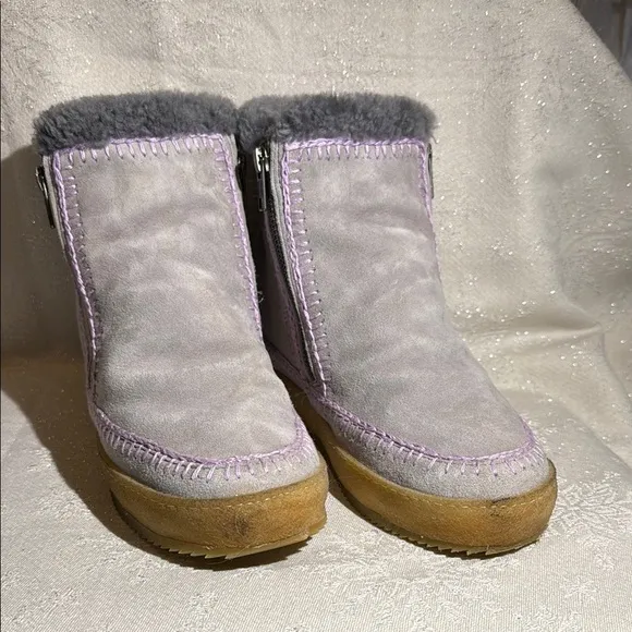 LaidbackLondon/anthropology Gray Suede Ankle Boots with Faux Fur Lining