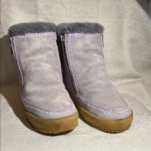 LaidbackLondon/anthropology Gray Suede Ankle Boots with Faux Fur Lining
