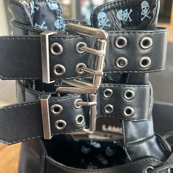 Lamoda Grommet Strap Platform AnkleBoots - Black - Dolls Kill size 9