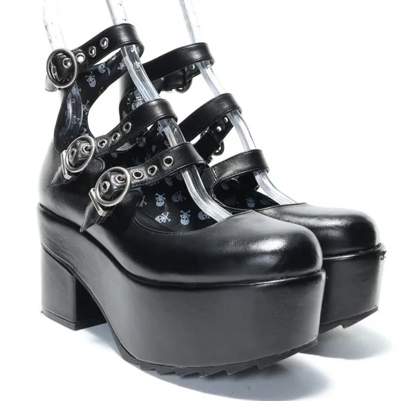 Lamoda RUN THE WORLD Platform Mary Jane Shoes Women 7-7.5 Punk Goth Emo Black