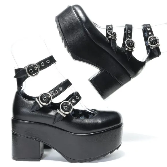 Lamoda RUN THE WORLD Platform Mary Jane Shoes Women 7-7.5 Punk Goth Emo Black