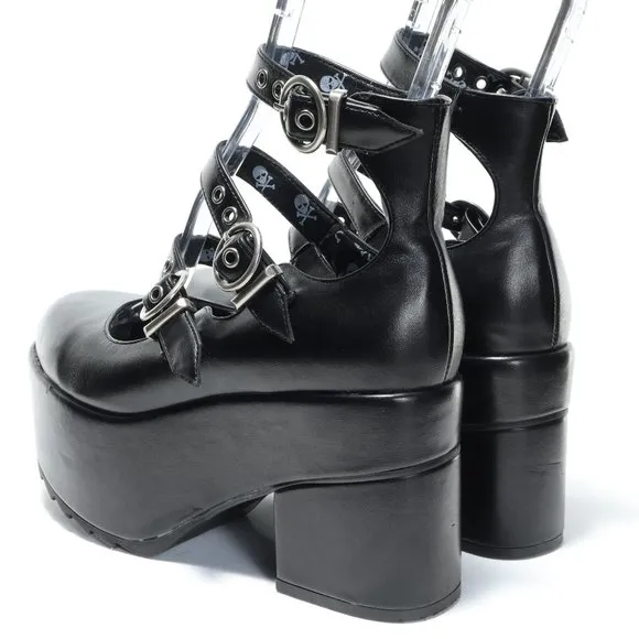 Lamoda RUN THE WORLD Platform Mary Jane Shoes Women 7-7.5 Punk Goth Emo Black