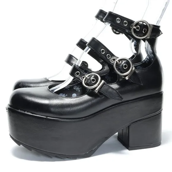 Lamoda RUN THE WORLD Platform Mary Jane Shoes Women 7-7.5 Punk Goth Emo Black
