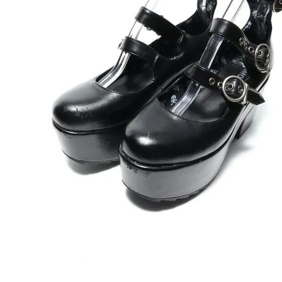 Lamoda RUN THE WORLD Platform Mary Jane Shoes Women 7-7.5 Punk Goth Emo Black