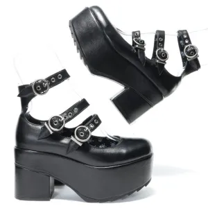 Lamoda RUN THE WORLD Platform Mary Jane Shoes Women 7-7.5 Punk Goth Emo Black