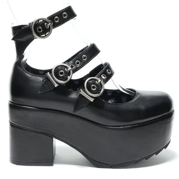 Lamoda RUN THE WORLD Platform Mary Jane Shoes Women 7-7.5 Punk Goth Emo Black