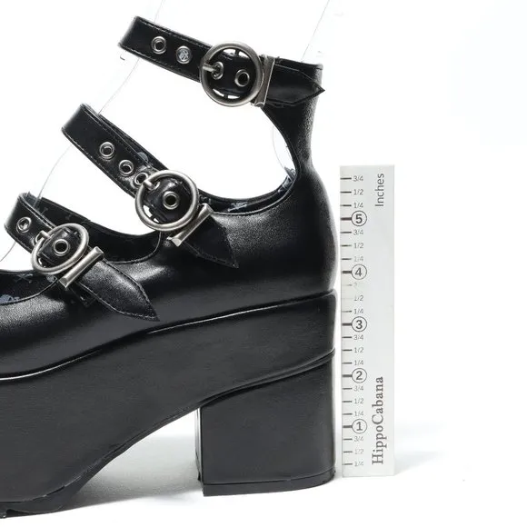 Lamoda RUN THE WORLD Platform Mary Jane Shoes Women 7-7.5 Punk Goth Emo Black
