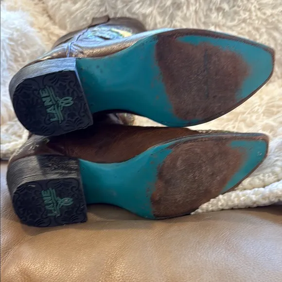 LANE Brown and Yellow Heeled Boots with YELLOW ROSE Design