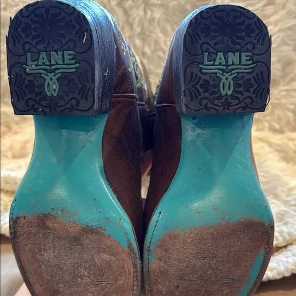 LANE Brown and Yellow Heeled Boots with YELLOW ROSE Design