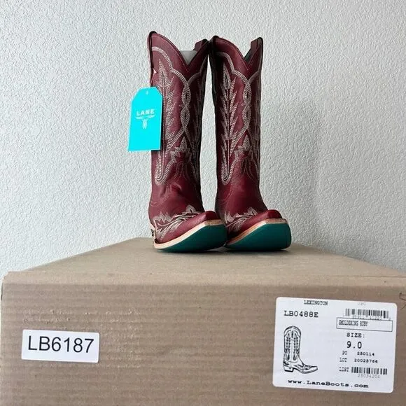 Lane LEXINGTON Womens Cowboy Boots Size 9 Red Leather Western Tall Cowgirl Boots