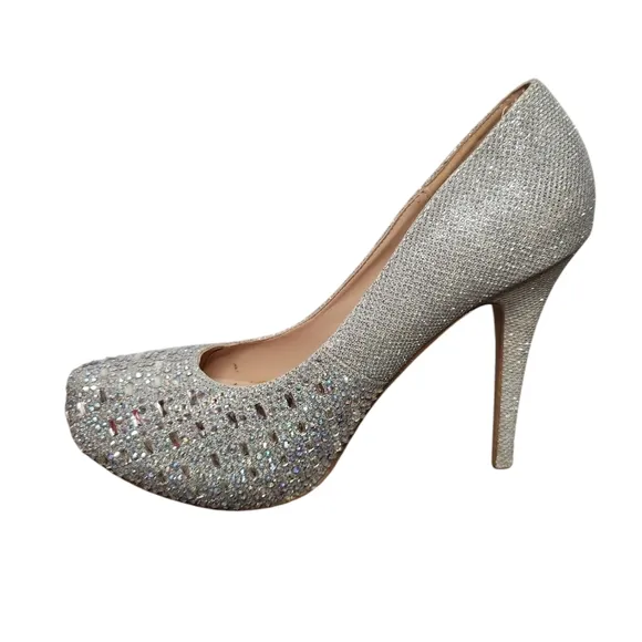 Lauren Lorraine Silver Rhinestone Embellished Stilleto Platform Bella Size 10