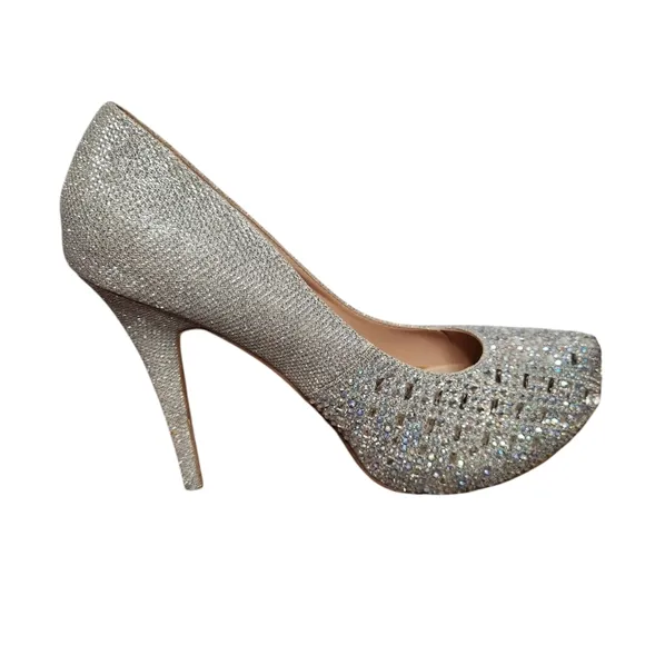 Lauren Lorraine Silver Rhinestone Embellished Stilleto Platform Bella Size 10