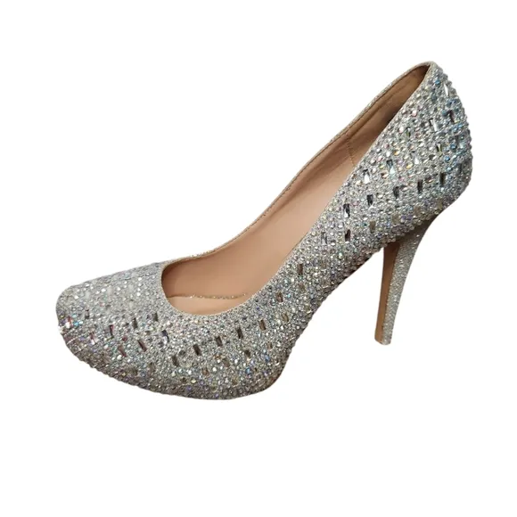 Lauren Lorraine Silver Rhinestone Embellished Stilleto Platform Bella Size 10