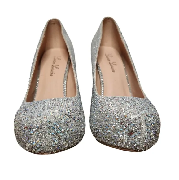 Lauren Lorraine Silver Rhinestone Embellished Stilleto Platform Bella Size 10