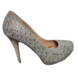 Lauren Lorraine Silver Rhinestone Embellished Stilleto Platform Bella Size 10