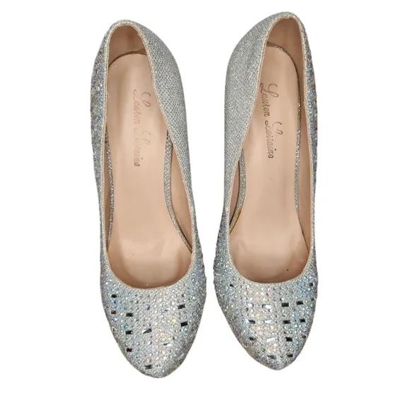 Lauren Lorraine Silver Rhinestone Embellished Stilleto Platform Bella Size 10