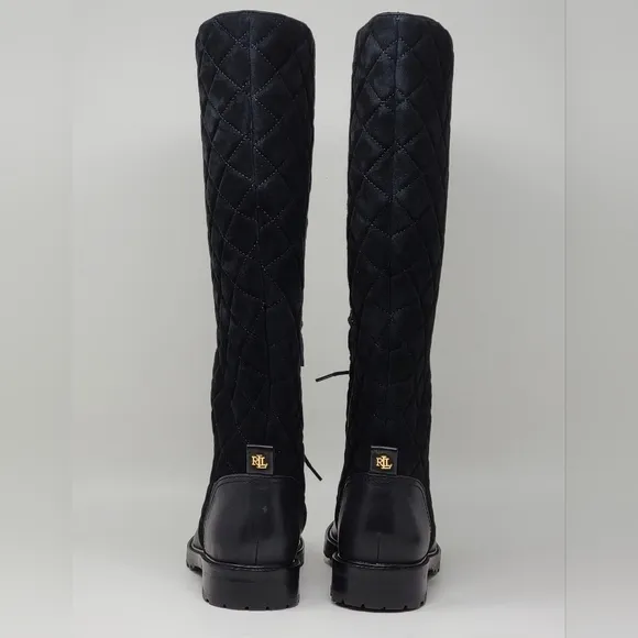 Lauren Ralph Lauren Hollie II Tall Riding Boots Womens 6.5 Black Quilted New