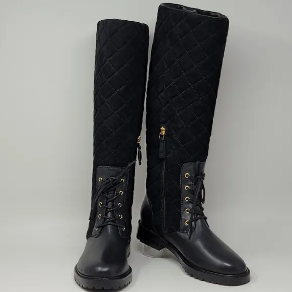 Lauren Ralph Lauren Hollie II Tall Riding Boots Womens 6.5 Black Quilted New
