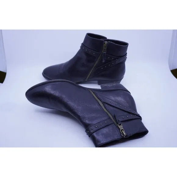 Lauren Ralph Lauren Shaw Leather Studded Ankle Boots Low Heel Business Size 9B