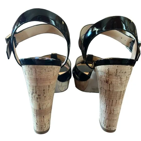 Lauren Ralph Lauren Soffia Leather Platform Sandals Black Patent NEW Size 9.5