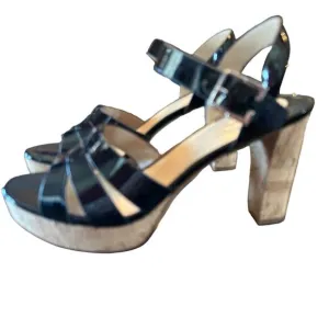 Lauren Ralph Lauren Soffia Leather Platform Sandals Black Patent NEW Size 9.5