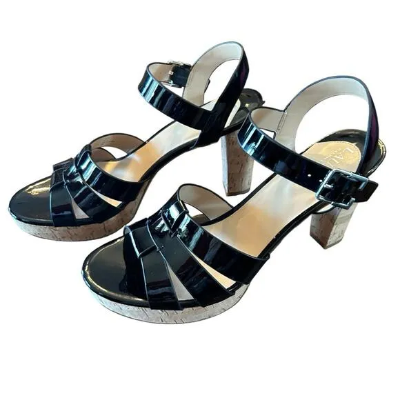 Lauren Ralph Lauren Soffia Leather Platform Sandals Black Patent NEW Size 9.5