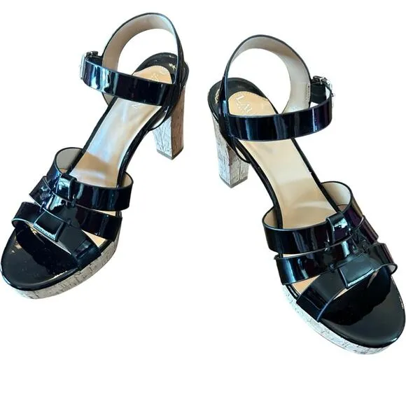 Lauren Ralph Lauren Soffia Leather Platform Sandals Black Patent NEW Size 9.5