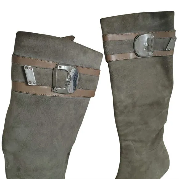 Leather Cole Haan Nike Collaboration Gray Suede Tall Zip Up Boots Size 7.5 AA