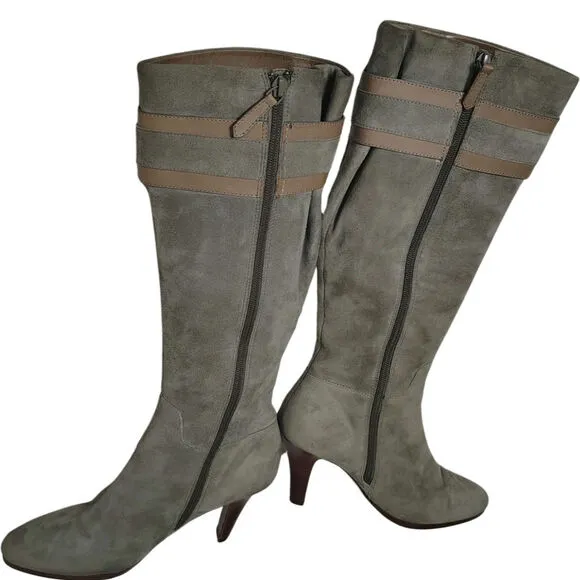 Leather Cole Haan Nike Collaboration Gray Suede Tall Zip Up Boots Size 7.5 AA