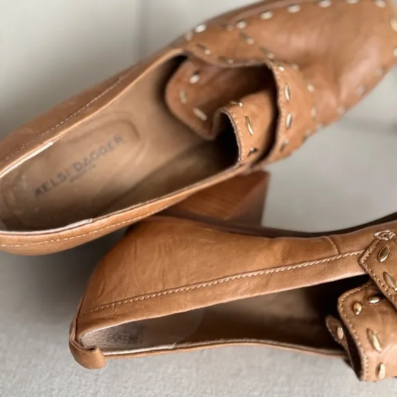 Leather studded comfortable loafers brown shoes Tan Women's Shoes