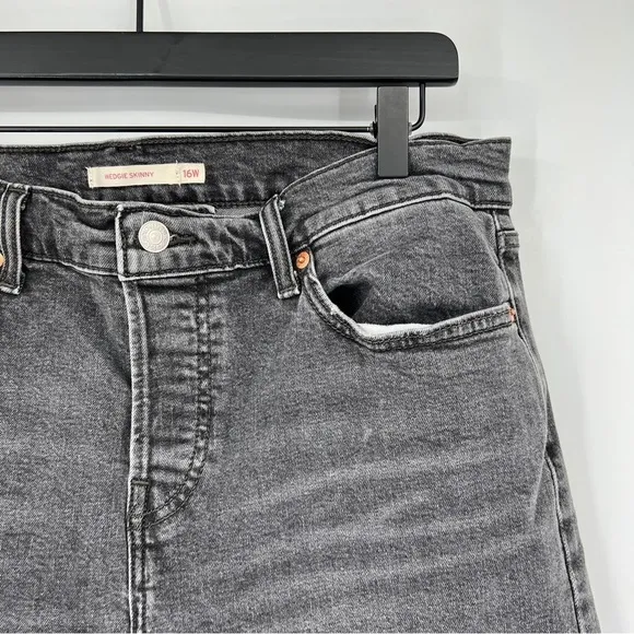 Levi's Grey Wash Button Placket Wedgie Skinny Faded Whiskered Denim Jeans