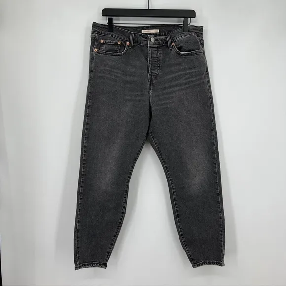 Levi's Grey Wash Button Placket Wedgie Skinny Faded Whiskered Denim Jeans