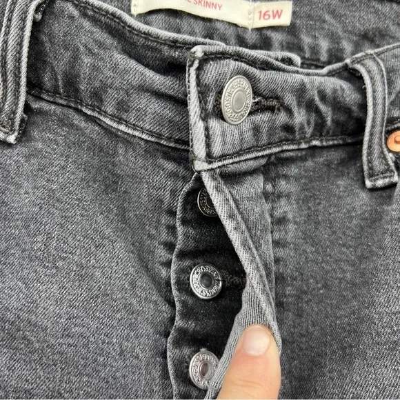 Levi's Grey Wash Button Placket Wedgie Skinny Faded Whiskered Denim Jeans