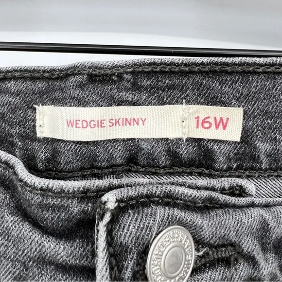 Levi's Grey Wash Button Placket Wedgie Skinny Faded Whiskered Denim Jeans