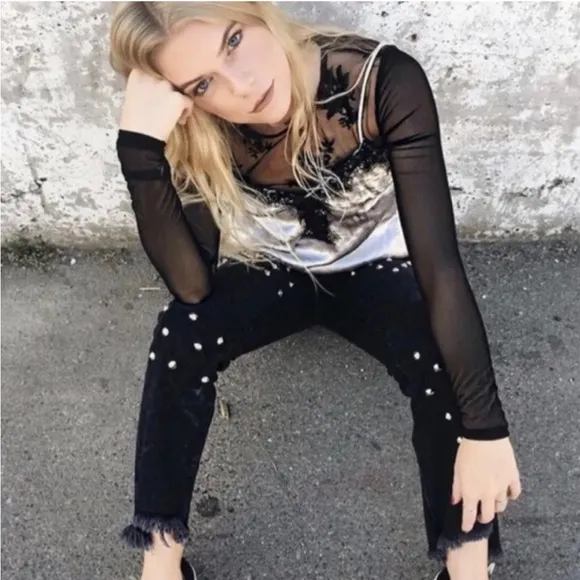 LF CARMAR Black Distressed Studded Ankle Jeans