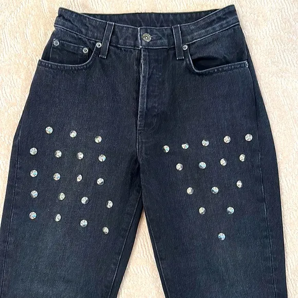LF CARMAR Black Distressed Studded Ankle Jeans