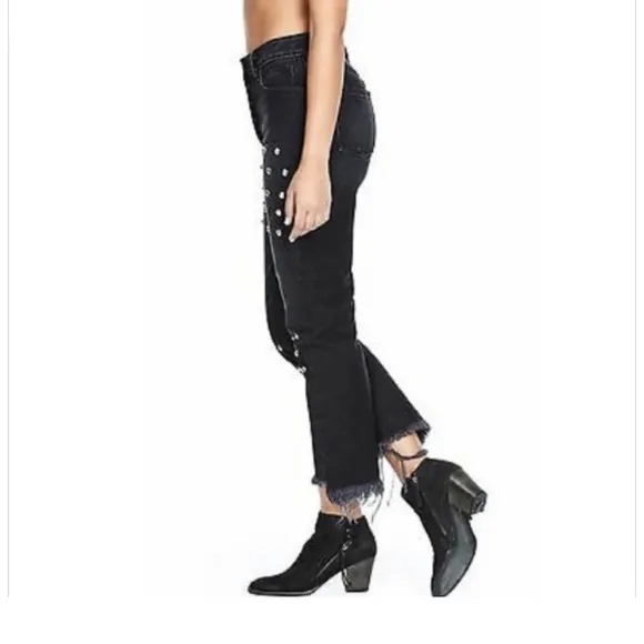 LF CARMAR Black Distressed Studded Ankle Jeans