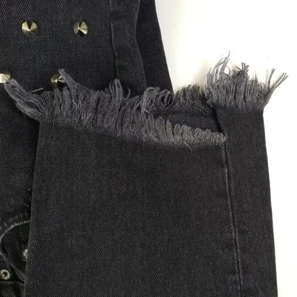 LF CARMAR Black Distressed Studded Ankle Jeans