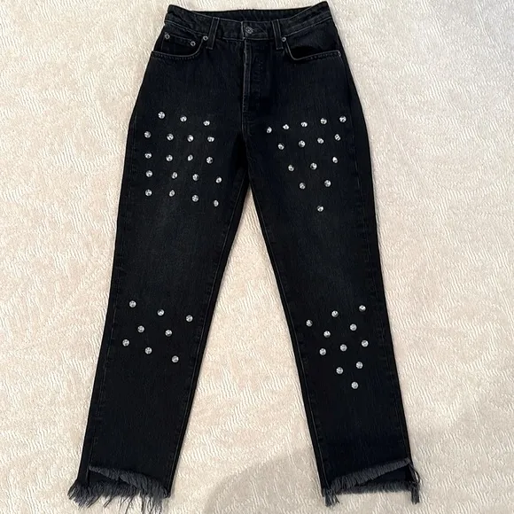LF CARMAR Black Distressed Studded Ankle Jeans