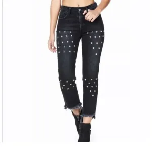 LF CARMAR Black Distressed Studded Ankle Jeans